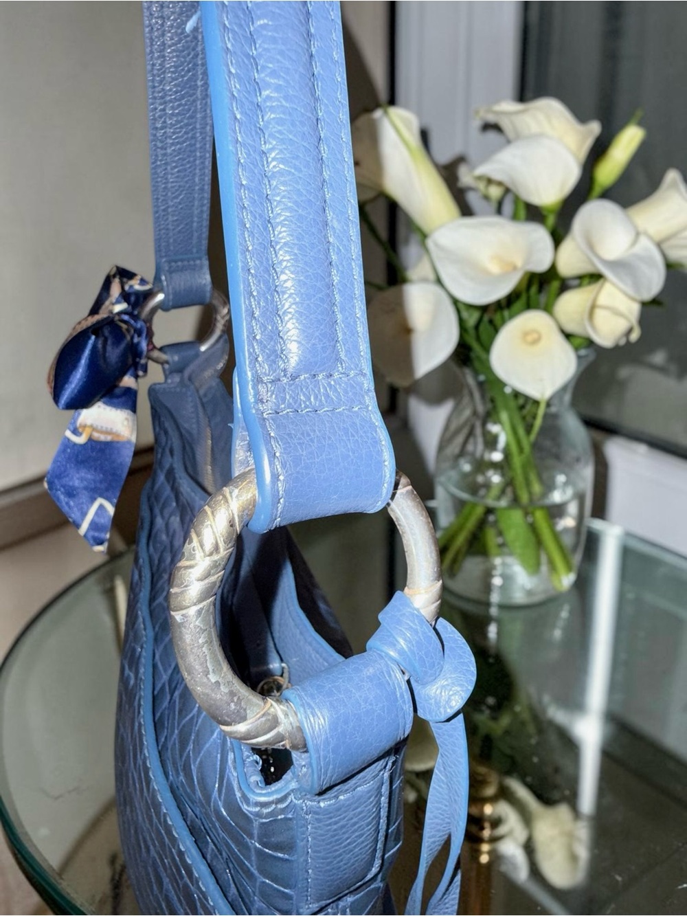 Brighton Blue Croc-Embossed Shoulder Bag EUC - Picture 7 of 12